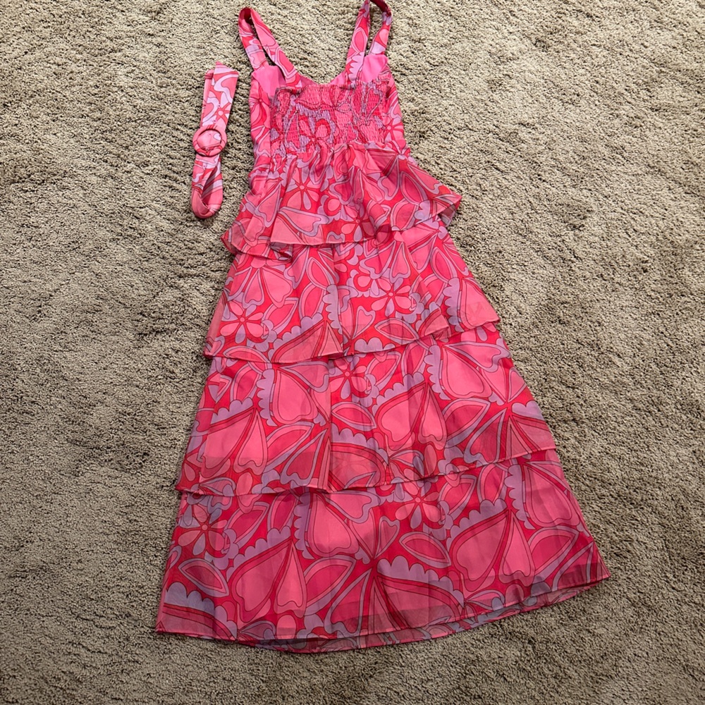 Show me your Mumu Pink Red Hearts heart print pink red purple dress - Picture 4 of 5